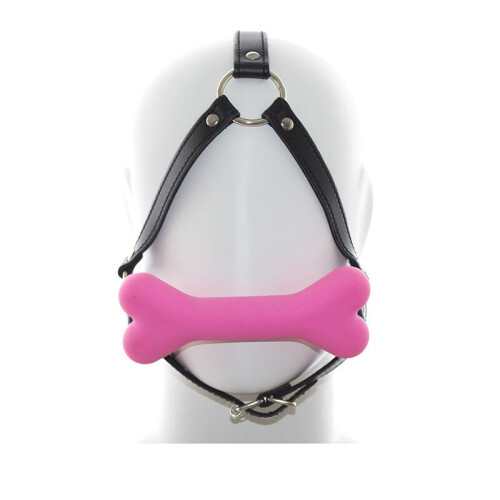 Silicone Dog Bone Head Harness Gag (Pink)