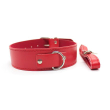 Buckle Strap Faux Leather Bondage Collar and Lead (Red)