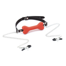 Bone Gag and Nipple Clamps (Black and Red)
