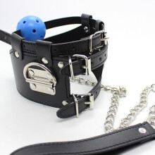 Neck Brace' Ball Gag Bondage Collar (Black and Blue)
