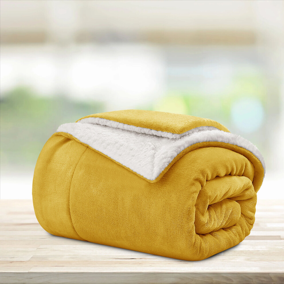 (Yellow/ Ochre Sherpa Blankets) Sherpa Fleece Throw Blankets, Fluffy Winter Warm Soft Comfy Cozy Plush Blanket For Sofa Bed Travel Children Kids Pet,