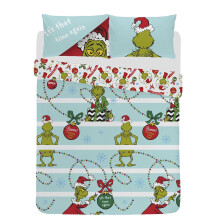 (Double, Multi) The Grinch Time Again Reversible Duvet Cover Set Official Grinch Merchandise Christmas Bedding