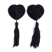 Heart Shaped Black Nipple Covers with Tassels