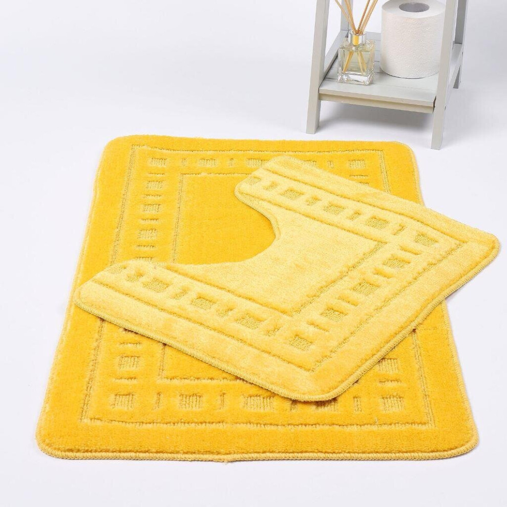 (Yellow) Diem Bath Mat 2 Piece Set Non-Slip Pedestal and Bath Mat Toilet Bathroom Rug