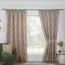 (66x72", Natural) Sundour Kyoto Fully Lined Pencil Pleat Curtains Ready Made Curtain Pair