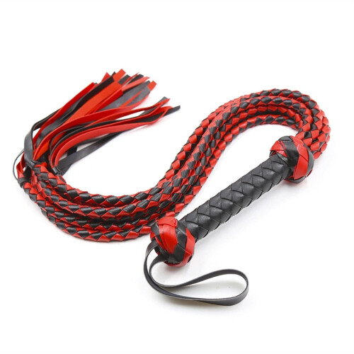 The Cobra' Plaited Fetish Flogger (Black and Red)