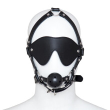 Black BDSM Blindfold and Gag Face Harness