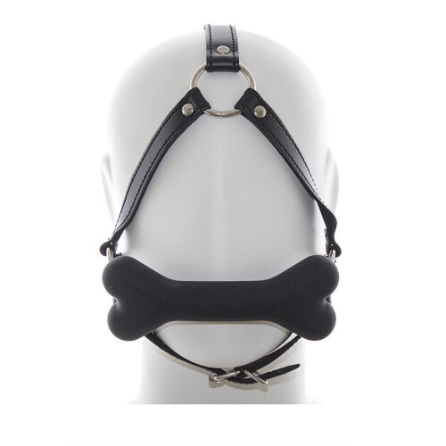 Silicone Dog Bone Head Harness Gag (Black)