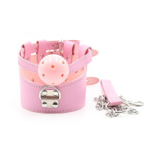 Neck Brace' Ball Gag Bondage Collar (Pink)