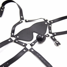 Red BDSM Blindfold and Gag Face Harness