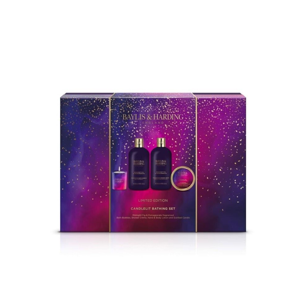 Baylis & Harding Midnight Fig & Pomegranate Luxury Candlelit Bathing Gift Set - Vegan Friendly