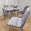 Grey Clear Glass Dining Table With 4 Grey Tufted Velvet Chairs Set 10