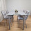 Grey Clear Glass Dining Table With 4 Grey Tufted Velvet Chairs Set 4