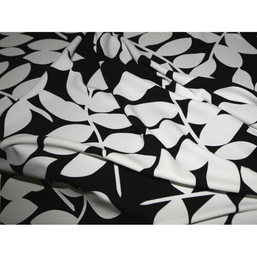 Minerva Soft Polyester Crepe Fabric Black/Ivory - per metre