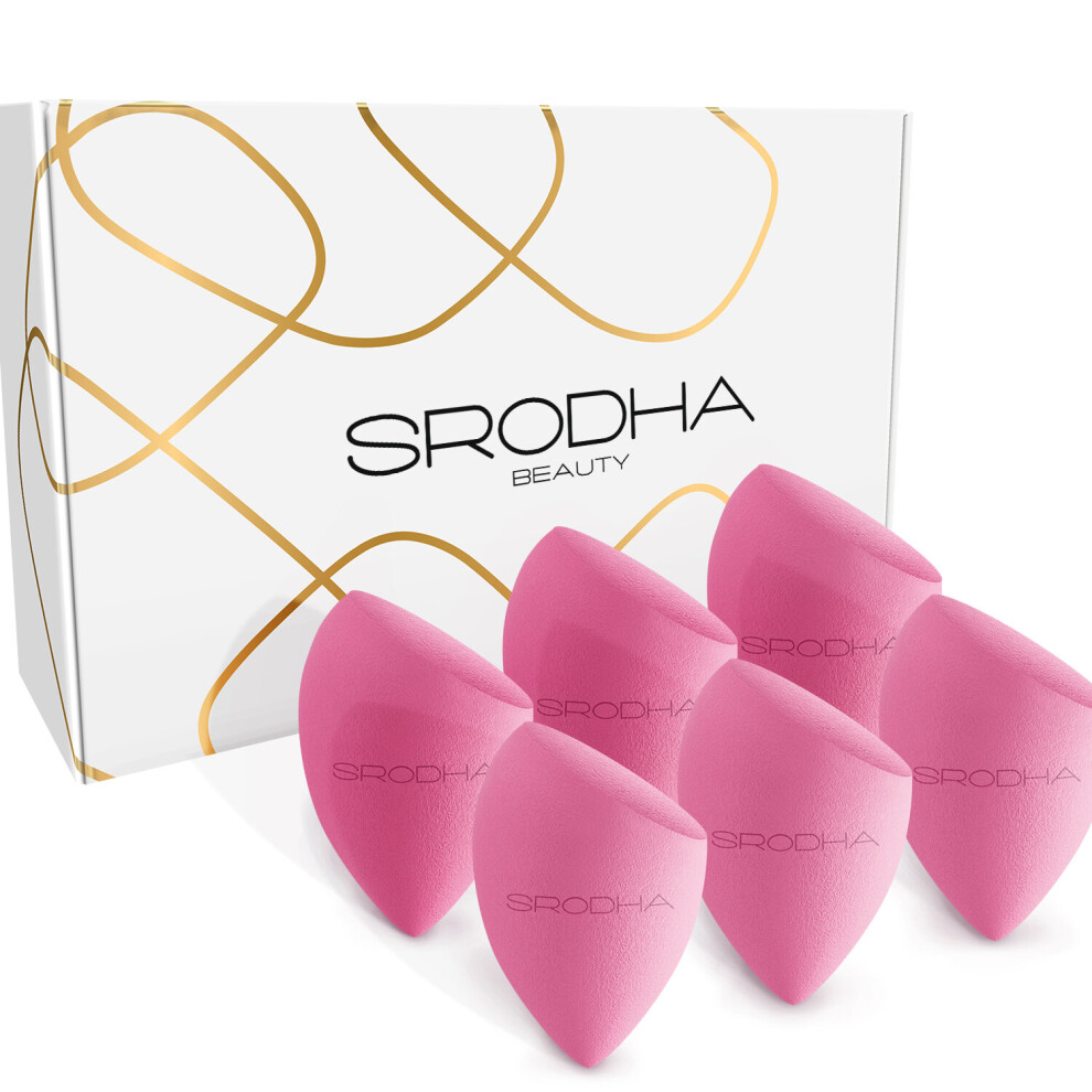 (Pink, Tapered) SRODHA Beauty Make Up Sponges 6 Piece Set