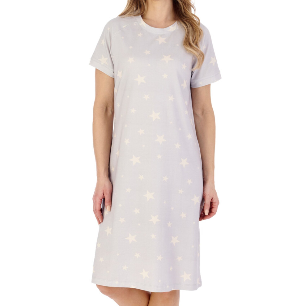 (Grey, UK 12/14) Slenderella Ladies Star Print Jersey Short Sleeve Nightdress