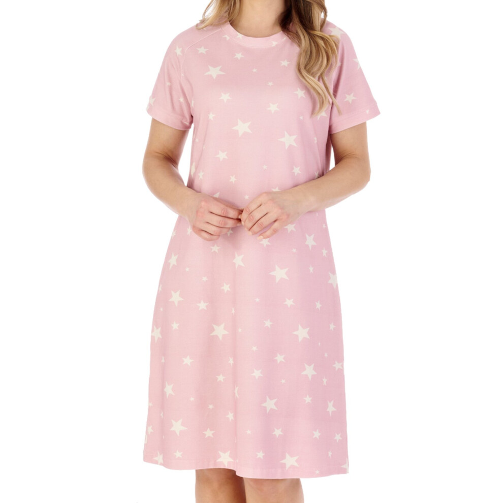 (Pink, UK 16/18) Slenderella Ladies Star Print Jersey Short Sleeve Nightdress