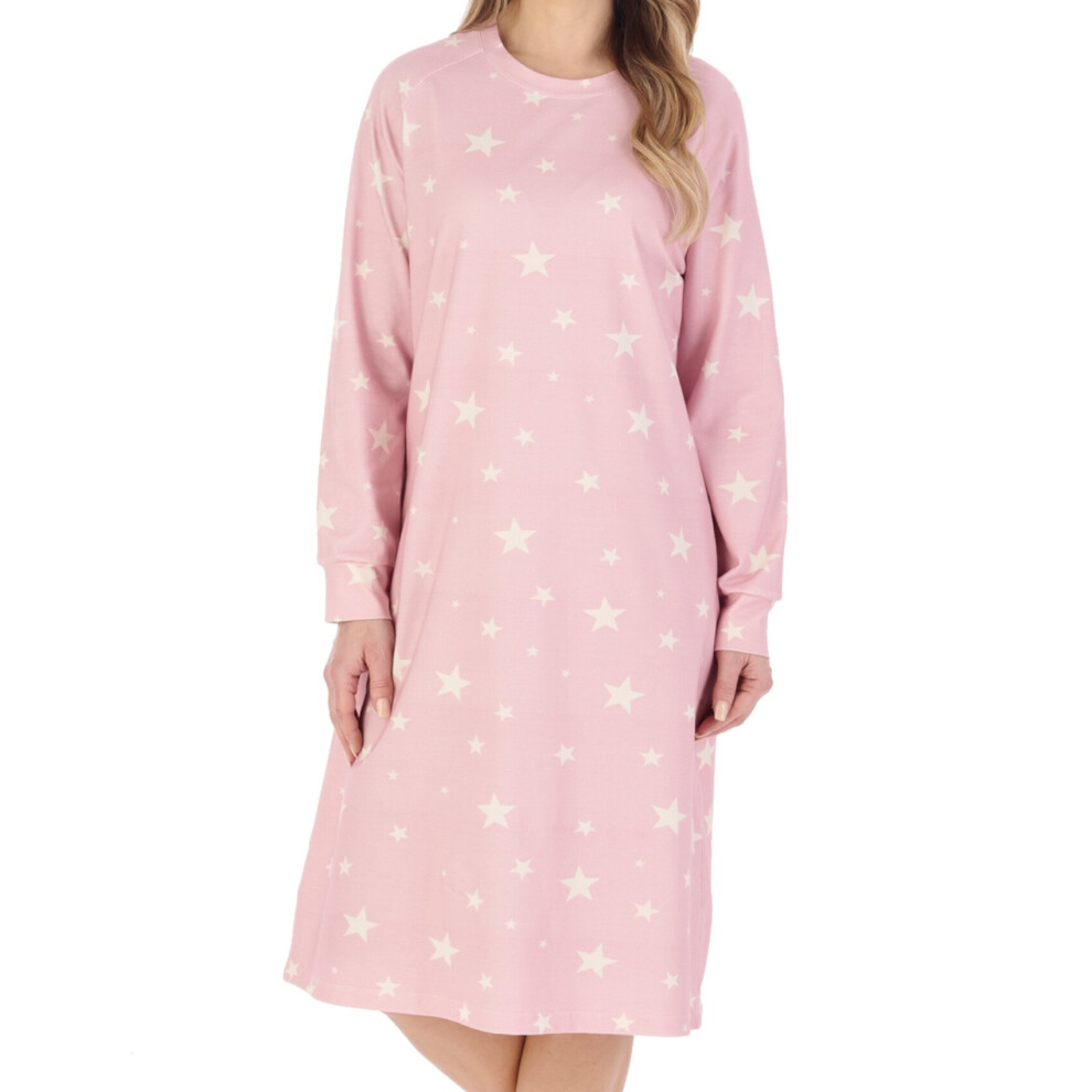 (Pink, UK 10/12) Slenderella Ladies Star Print Jersey Long Sleeve Nightdress