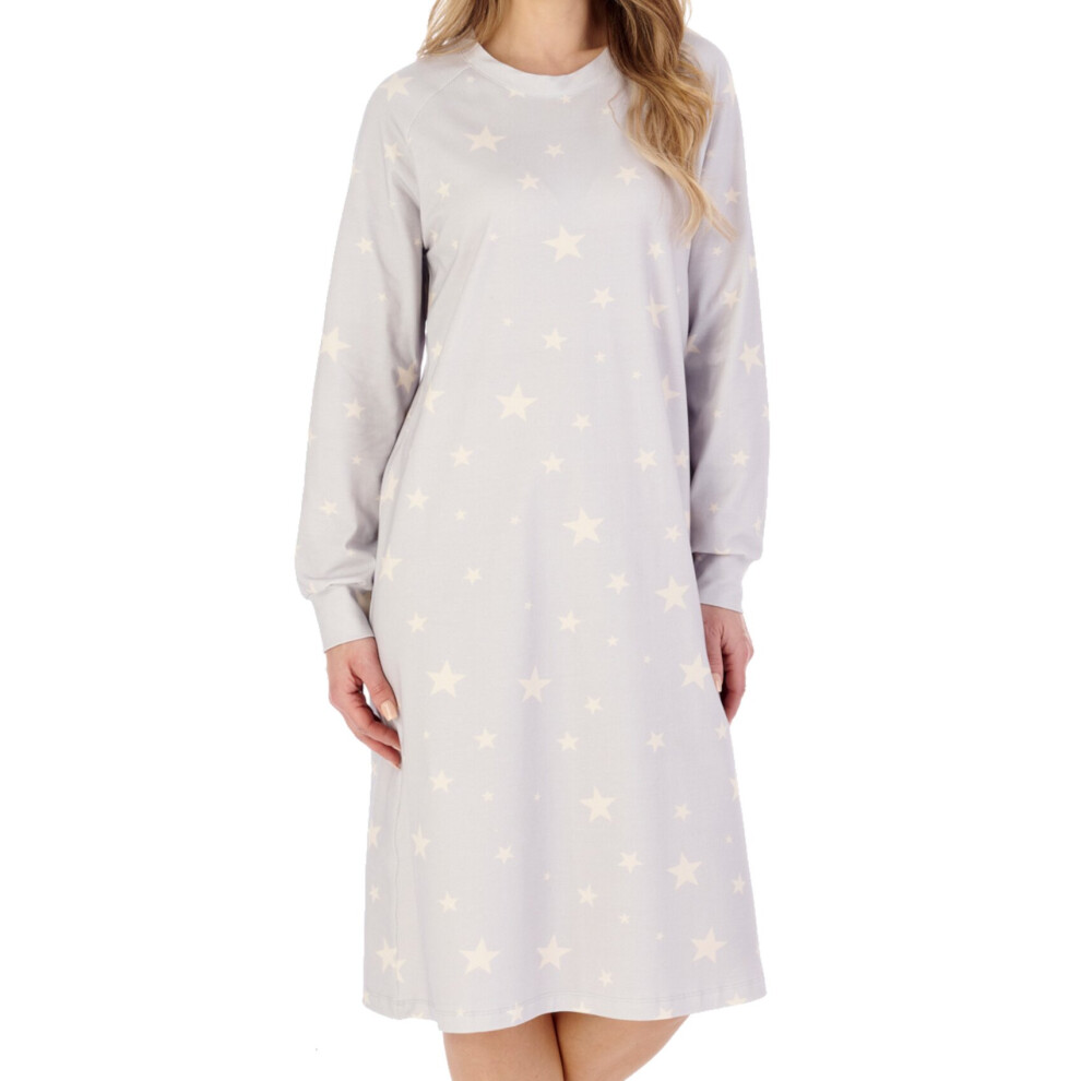 (Grey, UK 12/14) Slenderella Ladies Star Print Jersey Long Sleeve Nightdress