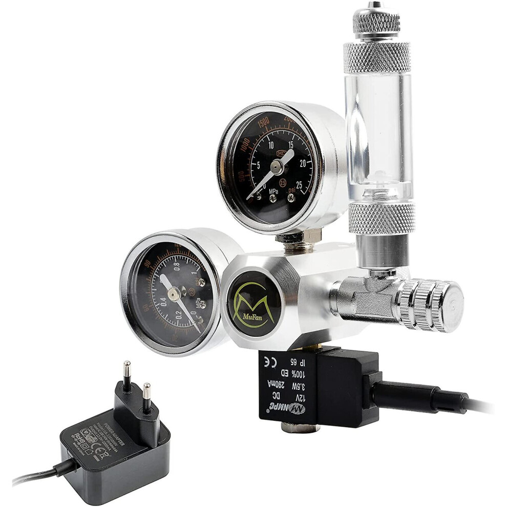 Aquarium Co2 Regulator With 12v Adapter, Aquarium Pressure Reducer, Dual Pressure Gauge Includes Bubble Counter And Check Valve, W21.8 Interface