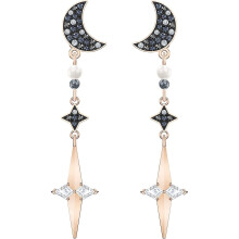 Women's Symbolic Pierced Earring Jackets Set Of Brilliant  Crystal Star And Moon Earrings With Mixed Metal Finish