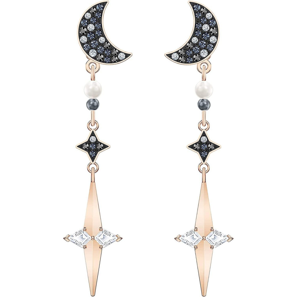 Women's Symbolic Pierced Earring Jackets Set Of Brilliant  Crystal Star And Moon Earrings With Mixed Metal Finish