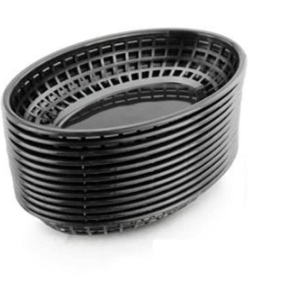 12 Pcs Plastic Fast Food Baskets Oval Serving Platter Breakfast Dinner Plates French Fries Cake Bre