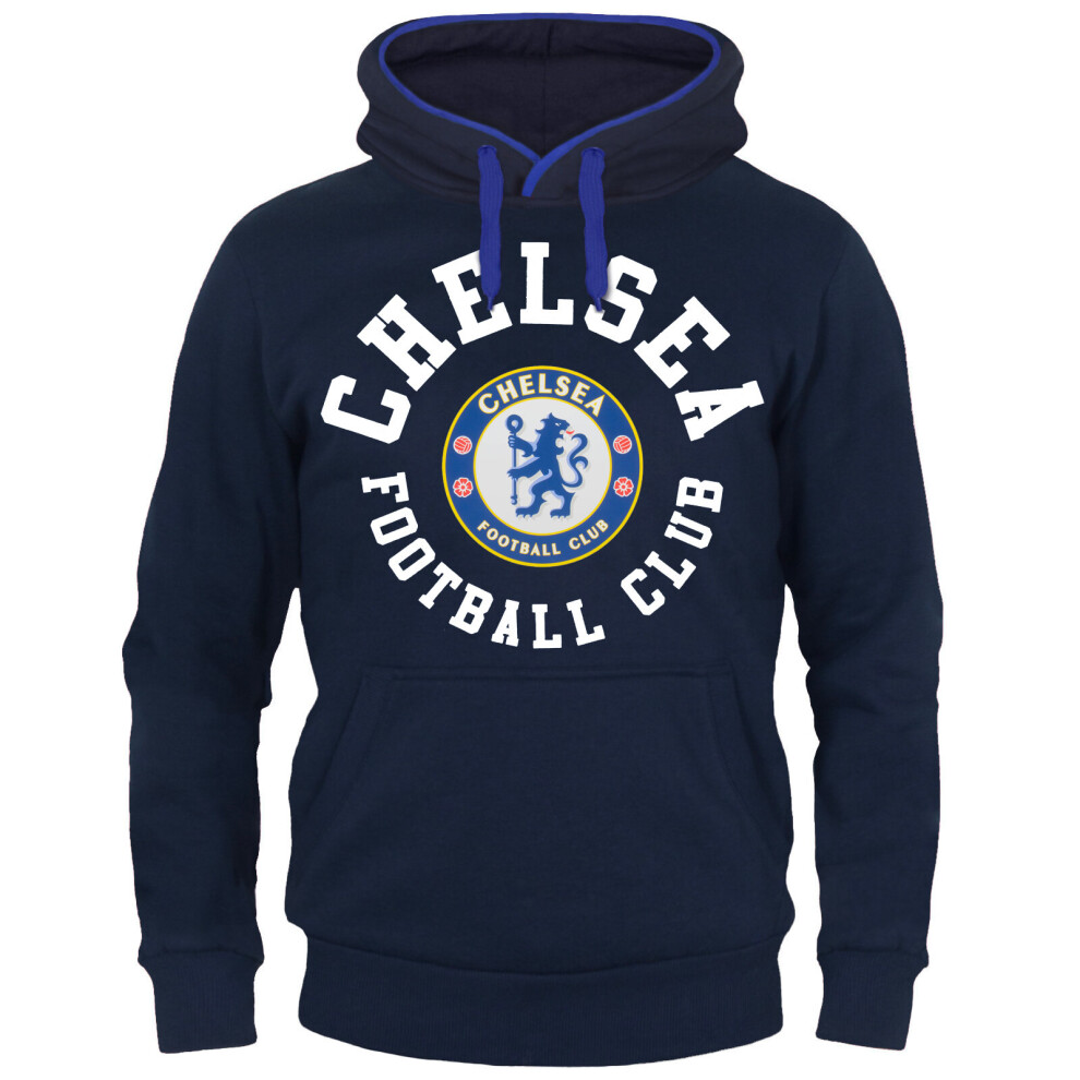 (Navy Blue, Large) Chelsea FC Official Football Gift Mens Fleece Graphic Hoody Blue