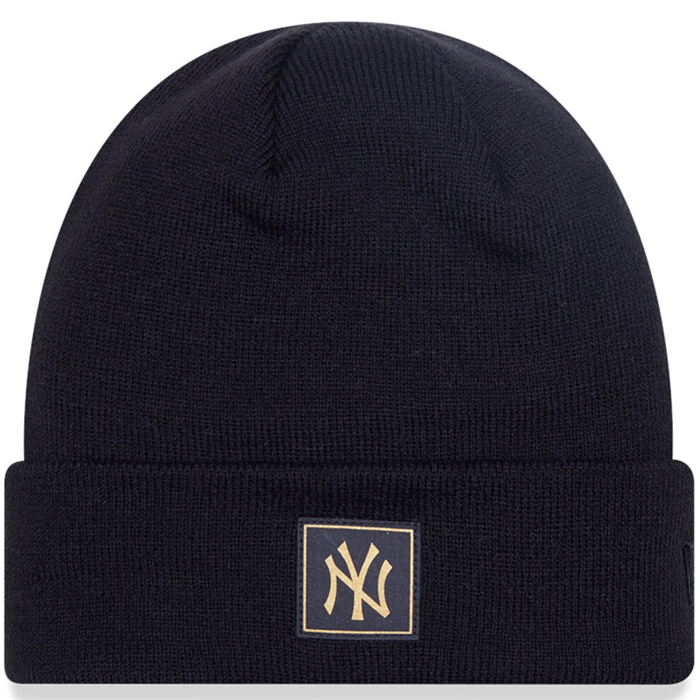 New Era Mens New York Yankees Metallic Logo Warm Winter Beanie - Black