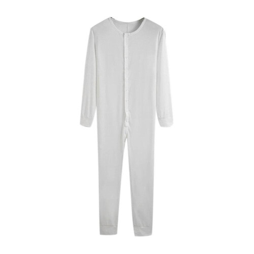 (White, M) Men's One Piece Long Johns Night Pajama 2