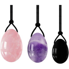 (Three Color Eggs) 3 Pcs Rose Quartz Yoni Egg Set Jade Eggs Women Kegel Exerciser Jade Vaginal Muscles Tightening Ball Crystal Kegel Eggs,3 Amethyst Eggs