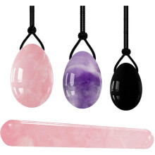 (Three Color Egg Set) 3 Pcs Rose Quartz Yoni Egg Set Jade Eggs Women Kegel Exerciser Jade Vaginal Muscles Tightening Ball Crystal Kegel Eggs,3 Amethyst Eggs