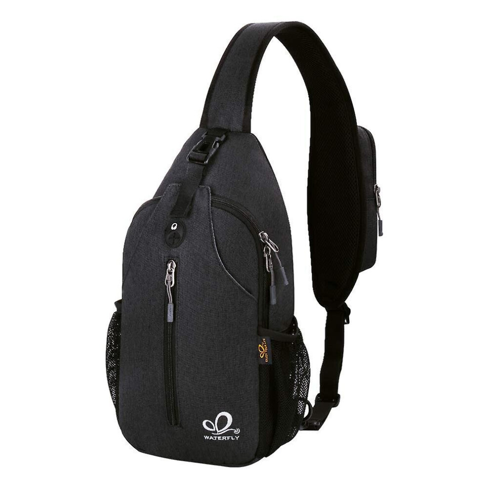 Waterfly Crossbody Sling Backpack Daypack: Black Sling Bag Travel Hiking Walking Antitheft Chest Bag For Man Woman
