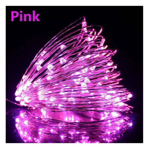 (10m-100LED, Pink) USB LED Waterproof Copper Wire String Fairy Light
