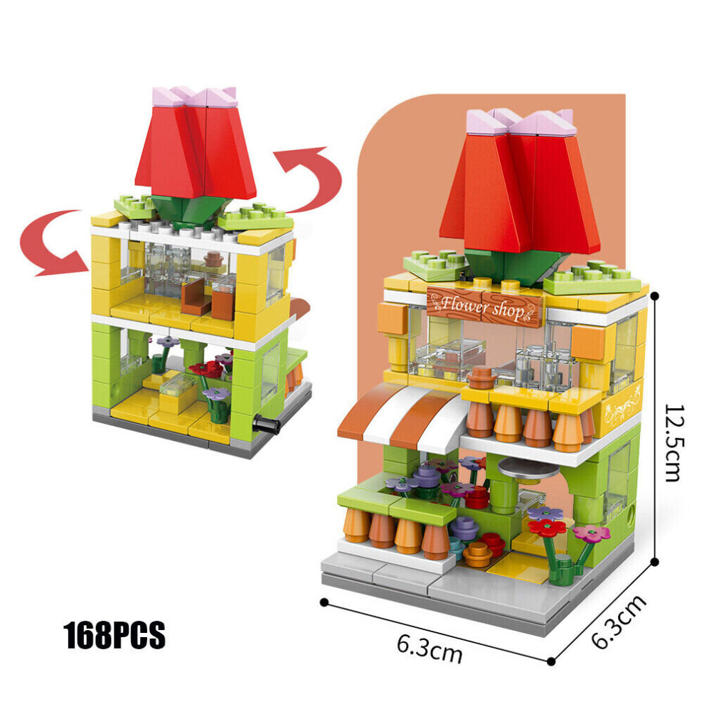 (  Flower Shop) Food Stores Building Blocks Toys Mini Street Bricks Set DIY Puzzle Children Gift