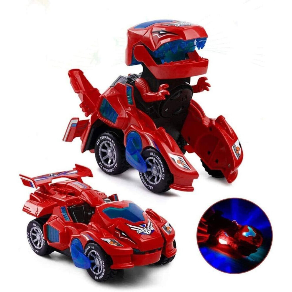 (  Red, Dinosaur Car) Electric Transforming Dinosaur Car T-Rex Toys with Music & LED Light Kids Gift