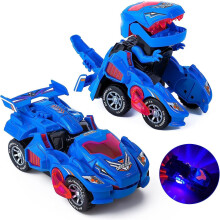 ( Blue, Dinosaur Car) Electric Transforming Dinosaur Car T-Rex Toys with Music & LED Light Kids Gift