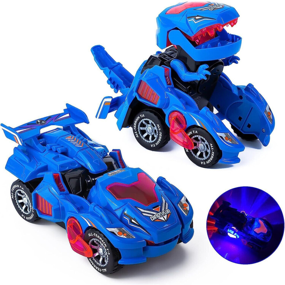 (  Blue, Dinosaur Car) Electric Transforming Dinosaur Car T-Rex Toys with Music & LED Light Kids Gift