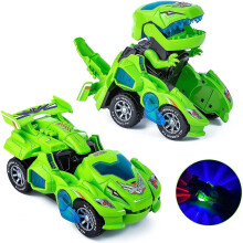 ( Green, Dinosaur Car) Electric Transforming Dinosaur Car T-Rex Toys with Music & LED Light Kids Gift