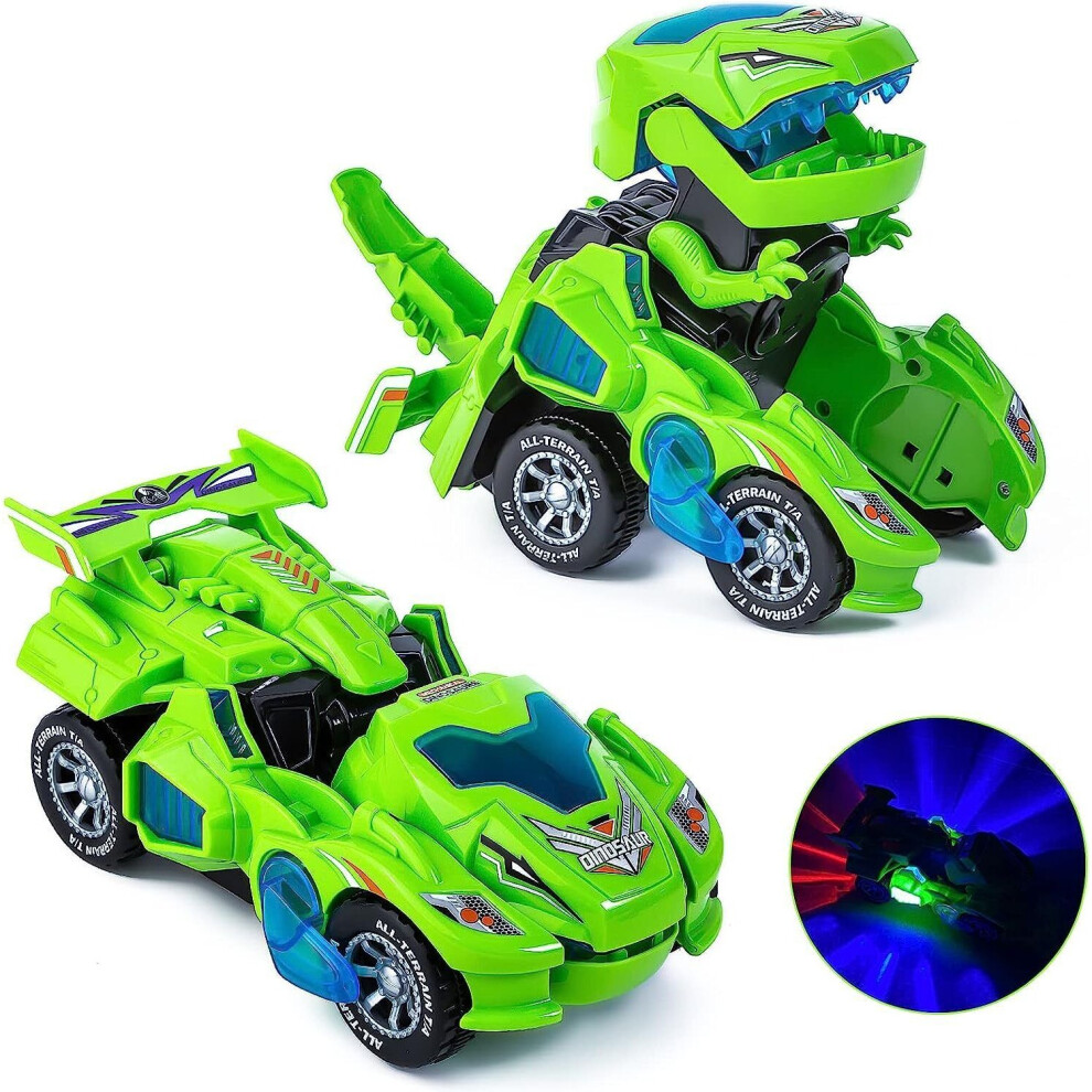 (  Green, Dinosaur Car) Electric Transforming Dinosaur Car T-Rex Toys with Music & LED Light Kids Gift