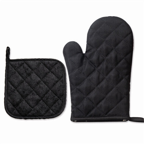 (Black) Oven Mitts Pot Holders Heavy Duty Cooking Gloves