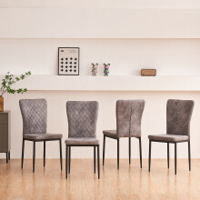 (Grey(Suede), 4 pcs) 4/6 Dining Chairs High Back Velvet/PU Office