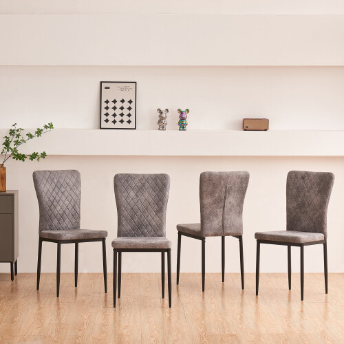 (Grey(Suede), 4 pcs) 4/6 Dining Chairs High Back Velvet/PU Office
