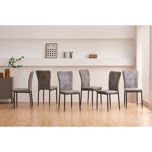 (Grey(Suede), 6 pcs) 4/6 Dining Chairs High Back Velvet/PU Office