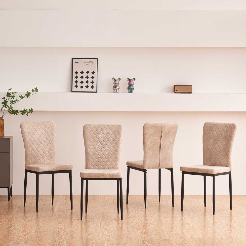 (Beige(Suede), 4 pcs) 4/6 Dining Chairs High Back Velvet/PU Office