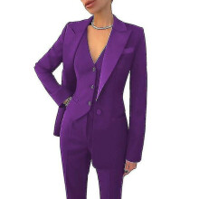 (purple, S) Womens Suit 3-piece Business Formal Work Wear Office Pants Set Ladies Jacket Casual Blazer pants vest15colors)