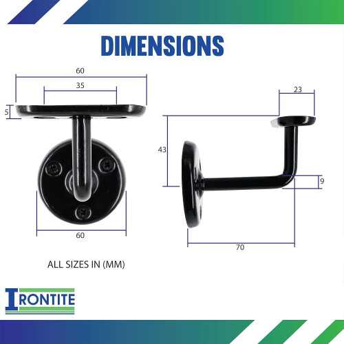 IRONTITE4X Black Handrail Brackets Heavy Duty Banister Rail Brackets