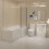 NES Home L-Shaped RH Shower Bath, White Basin Vanity Unit Closed Coupled Toilet 1