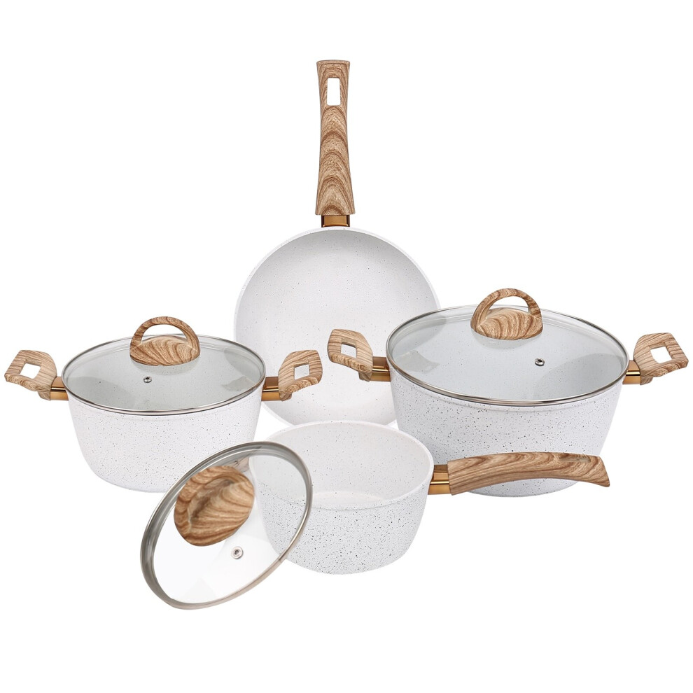 Gr8 Home Coconut 7 Pcs Induction Non Stick Frying Pan Saucepan Pot Cookware Set