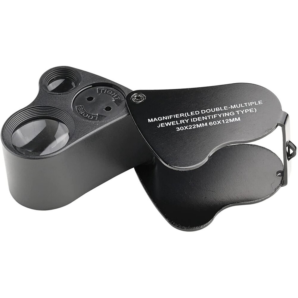 LED Loupe,30X 60X Illuminated Jewelers Loupe,Foldable Metal 1Pcs